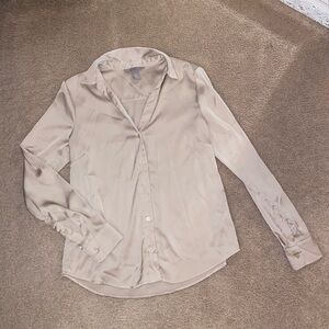 H&M - Silk-like Cream Women's Long Sleeve Button Down Blouse